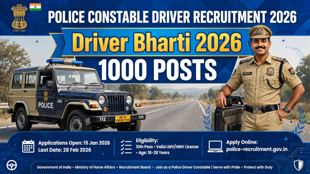 MP Police Constable Driver Recruitment 2026 1000 posts